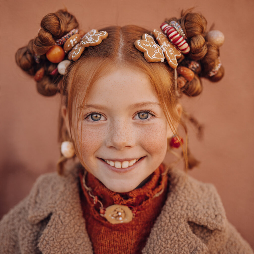 28 Best Christmas Hairstyles for Kids Ideas 6 girl with a unique face wearing a