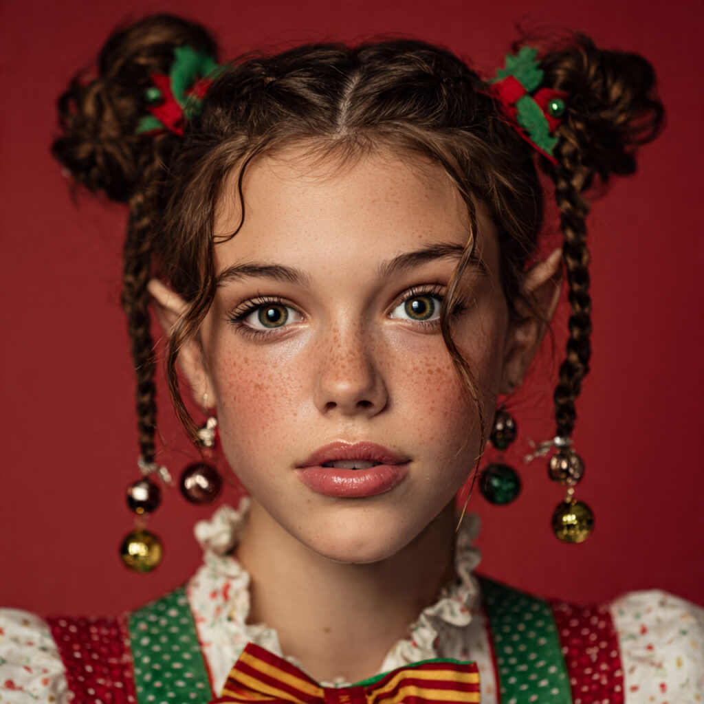 28 Best Christmas Hairstyles for Kids Ideas 21 Elf-Style Braided Pigtails Idea