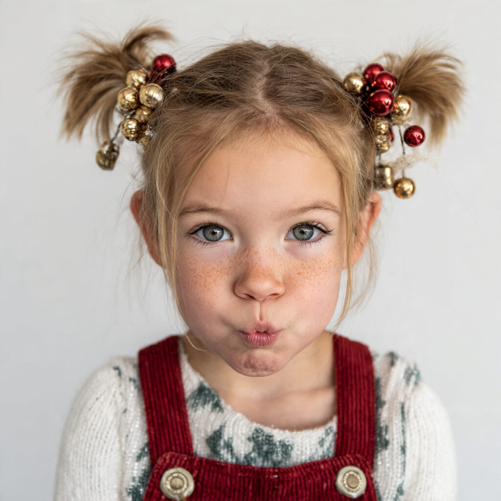 28 Best Christmas Hairstyles for Kids Ideas 13 Jingle Bells Pigtails Idea