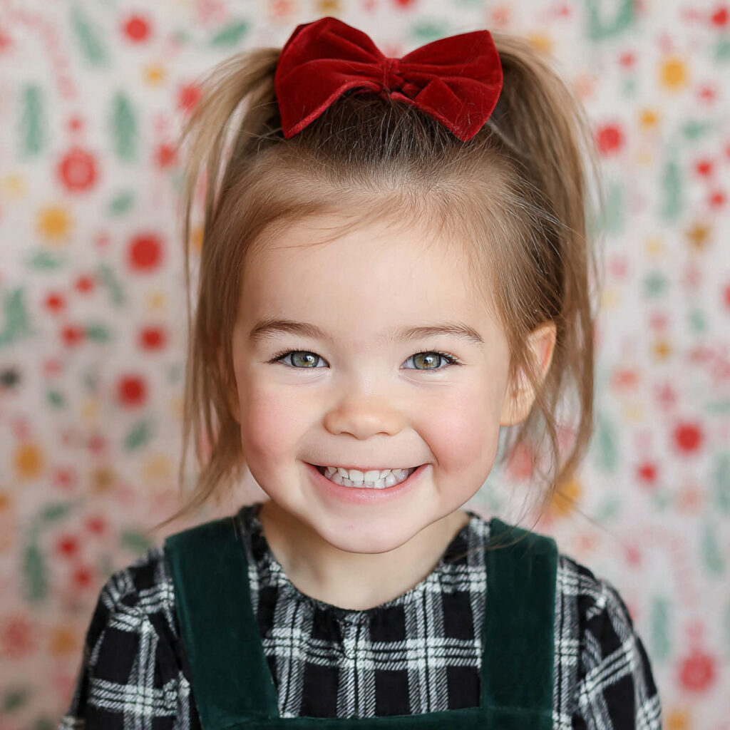 28 Best Christmas Hairstyles for Kids Ideas 19 Christmas Bow Pony Idea