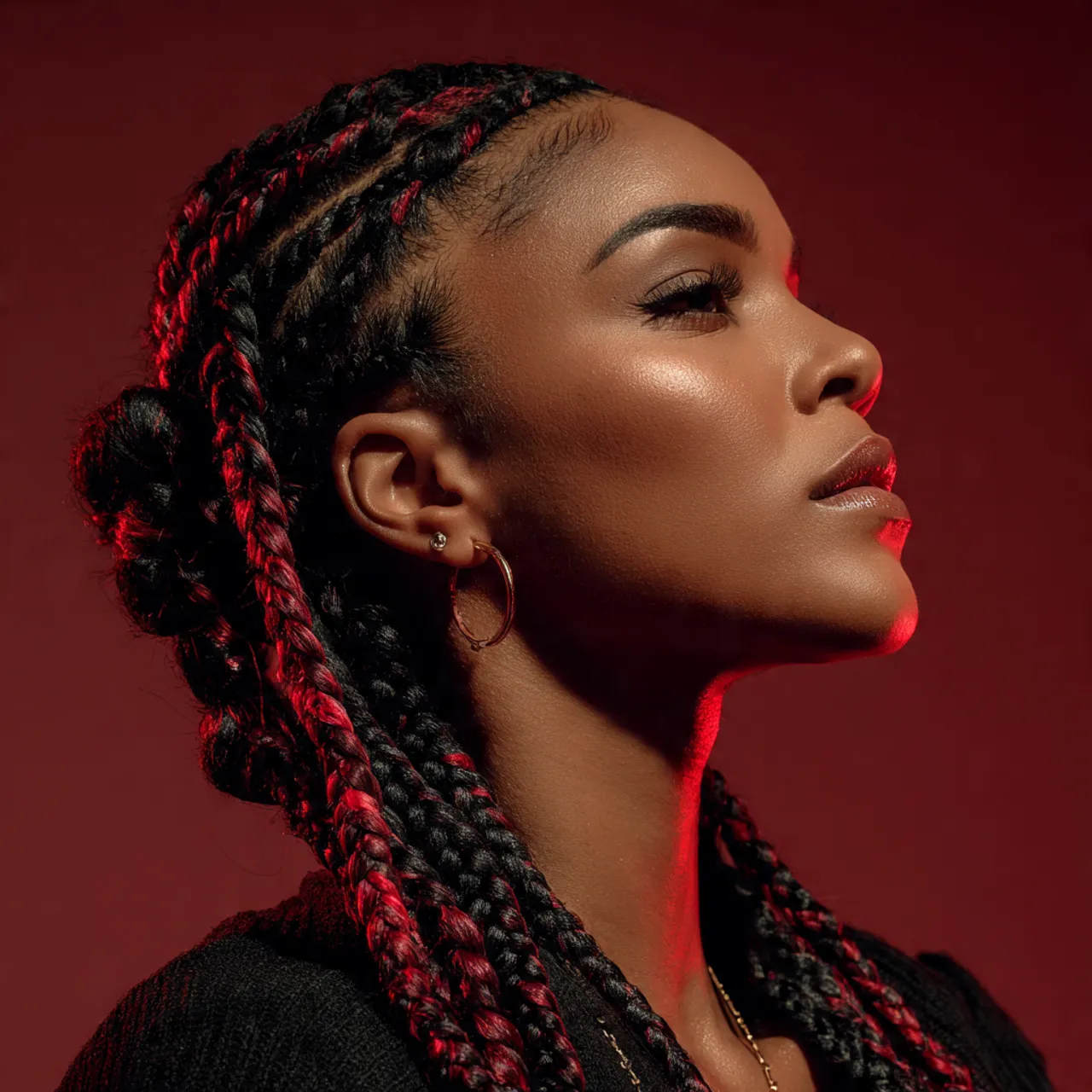 Red Accent Braided Hair Ideas