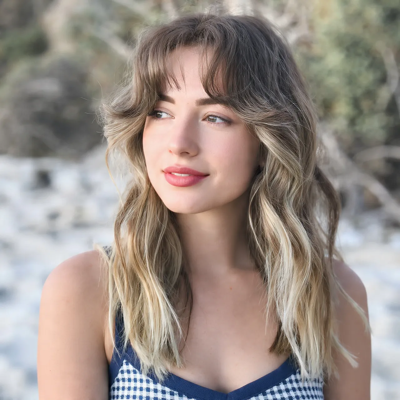 Beach Waves with Wispy Bangs Ideas