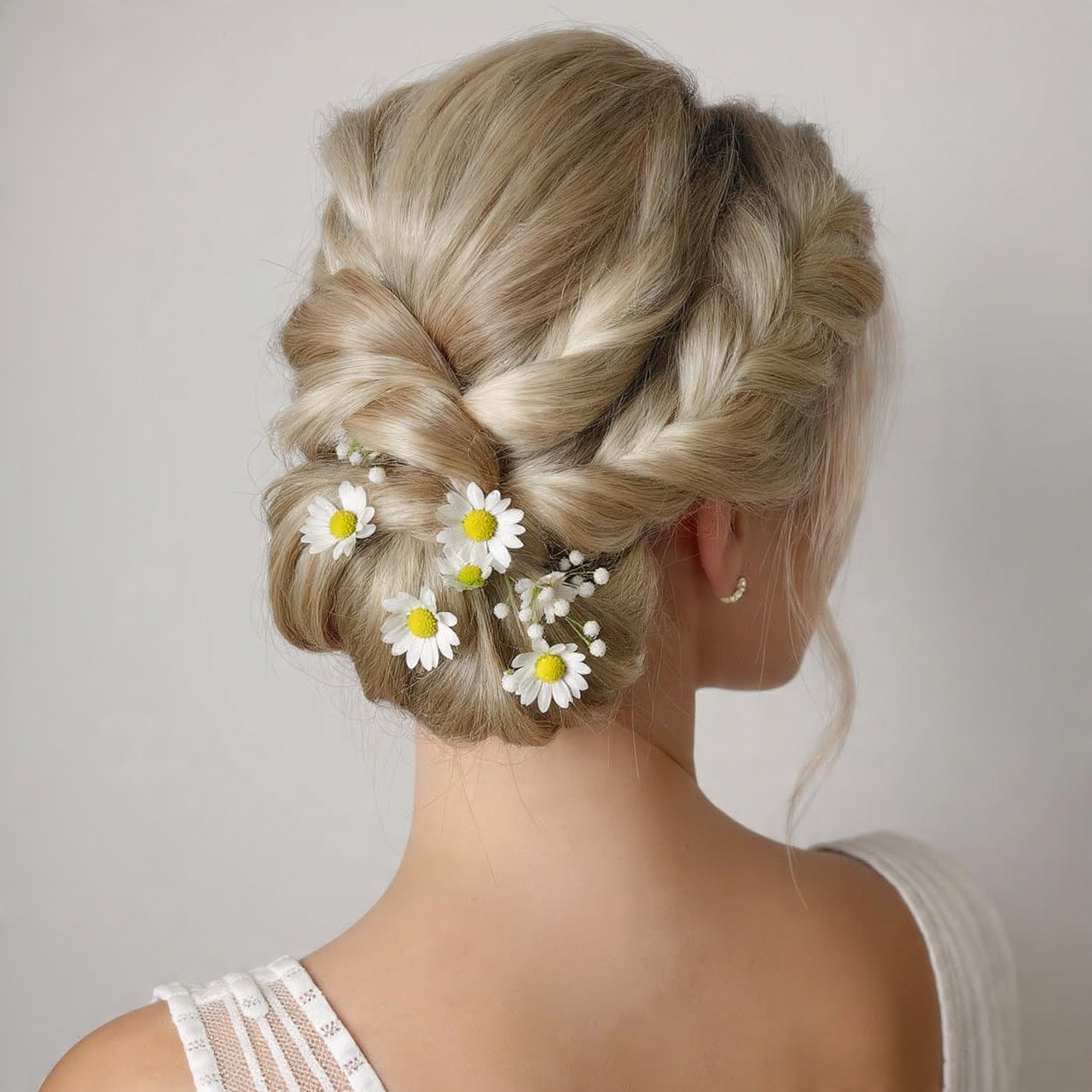 25 Cute Hairstyles for Easter Ideas to Brighten Your Spring Celebration 24 Braided Bun with Mini Flowers Ideas