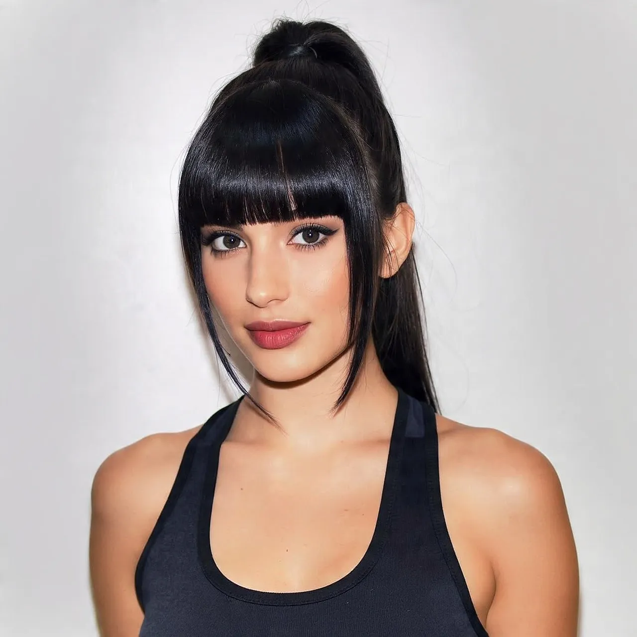 High Ponytail with Blunt Fringe Ideas