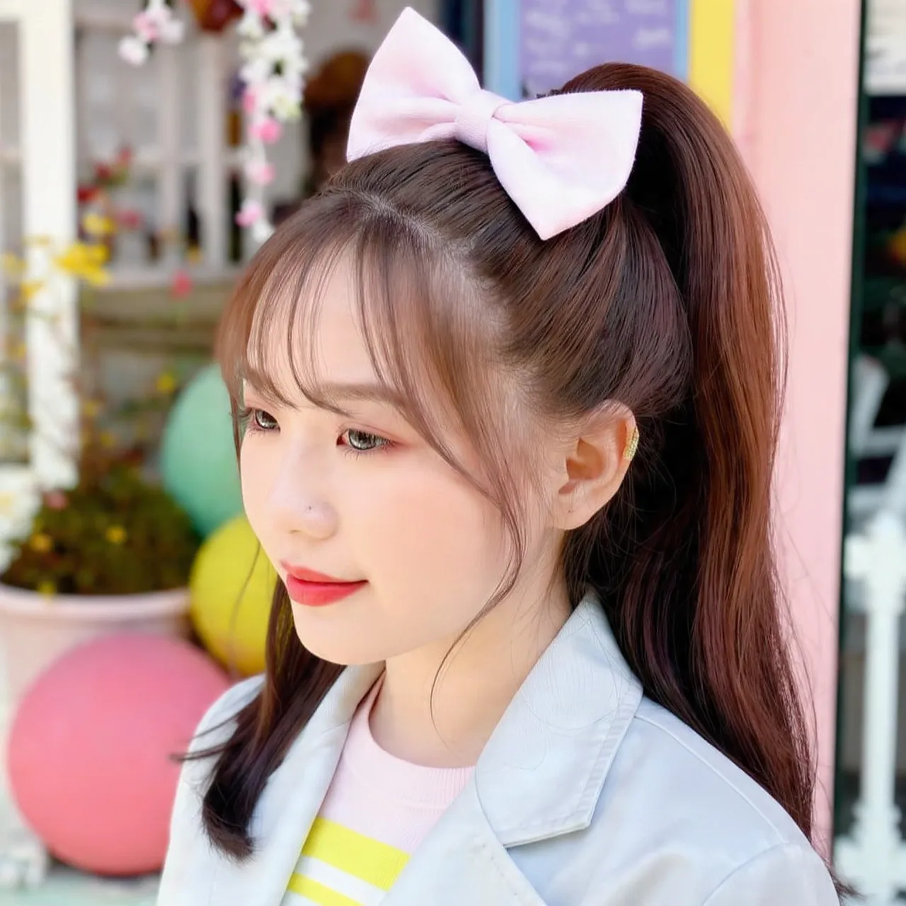 25 Cute Hairstyles for Easter Ideas to Brighten Your Spring Celebration 17 High Ponytail with Pastel Bow Ideas