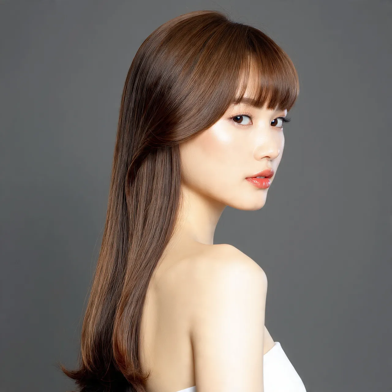 Long Straight Hair with Arched Bangs Ideas