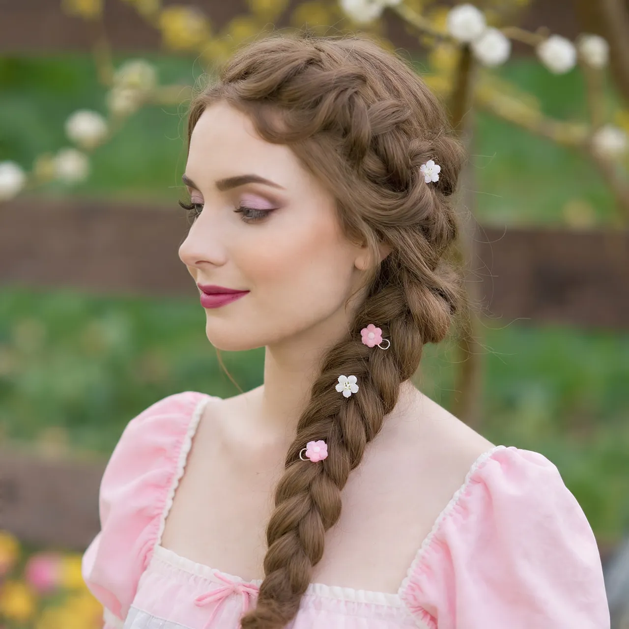 25 Cute Hairstyles for Easter Ideas to Brighten Your Spring Celebration 13 Side Braid with Flower Pins Ideas