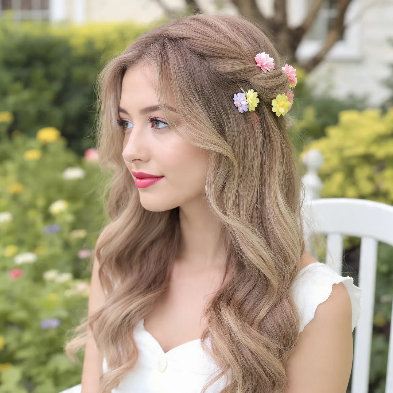 25 Cute Hairstyles for Easter Ideas to Brighten Your Spring Celebration 6 Soft Wave Hair with Floral Clips Ideas