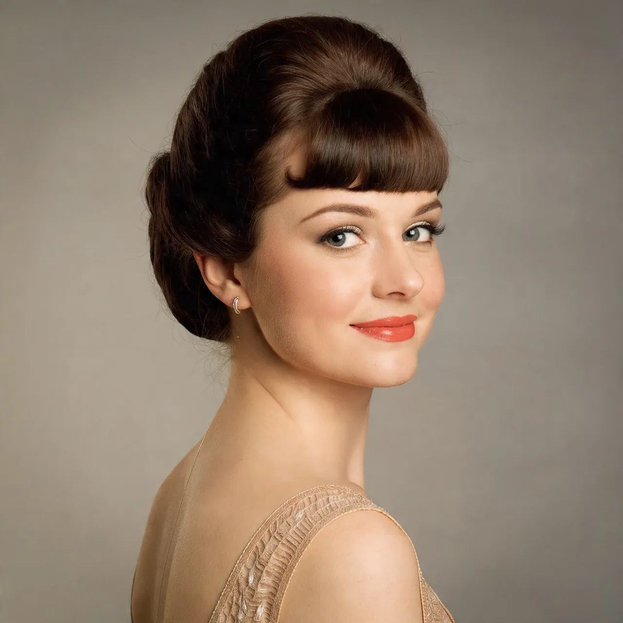 Vintage-Inspired Updo with Soft Bangs Ideas