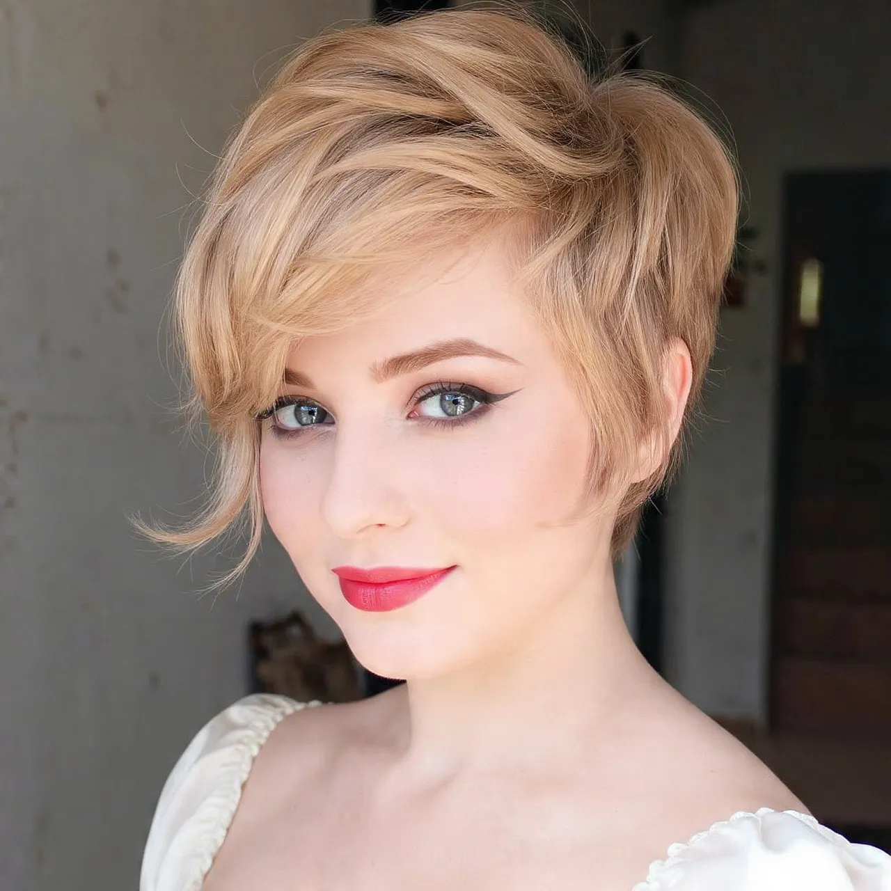 Feathered Pixie Haircut Idea for Round Faces